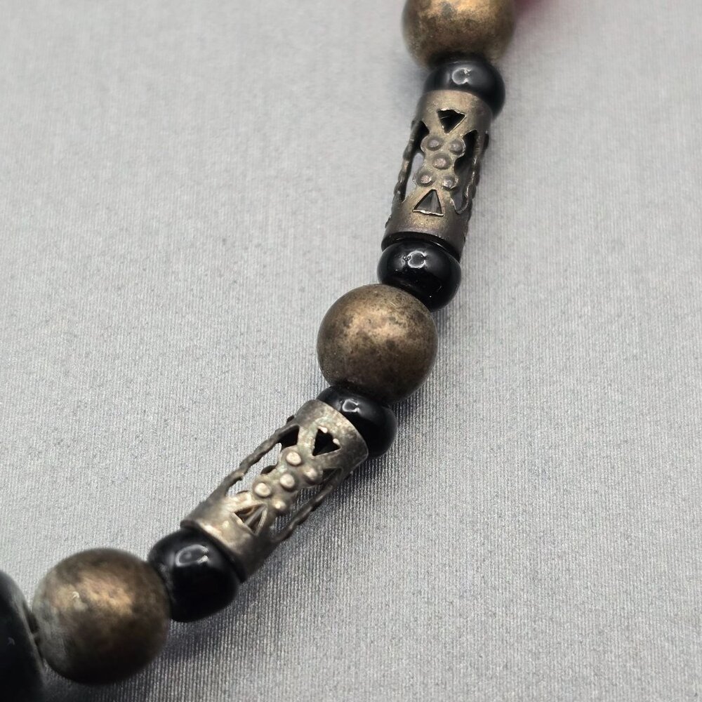 VTG Hand-Blown Lampwork Glass Bead Necklace 16" Floral Motifs Mixed Media - Picture 7 of 12